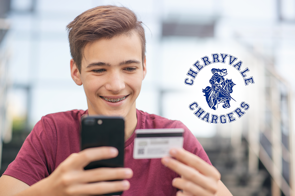 Teenager Using Card with Chargers Logo